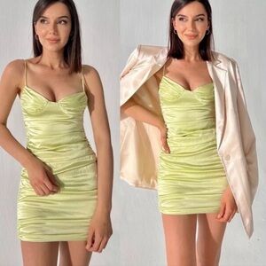 ZARA Neon Green Silky Mini Dress SizeXS